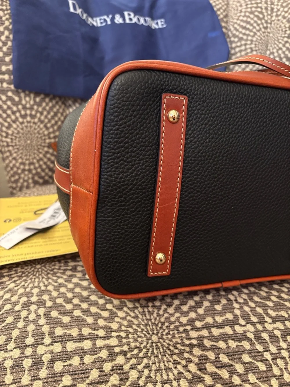 SALE Dooney & Bourke Drawstring Tote Shoulder Bag Dust Bag Tag Black Leather - Picture 9 of 13